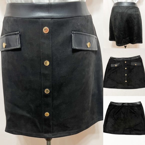 Andrew Marc Dresses & Skirts - Andrew Marc NWT Sz XL Black  Faux Leather/Suede A-Line Pull On Skirt